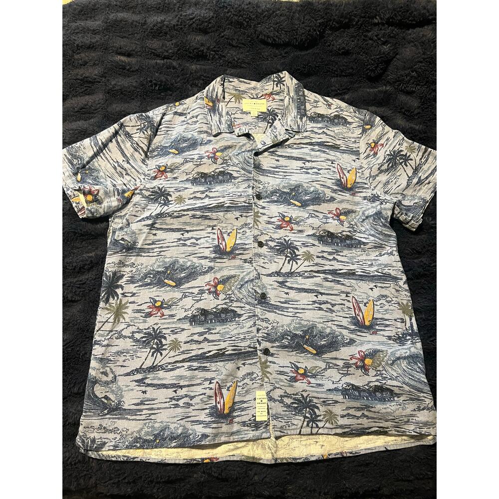 Lucky Brand Mens Large Linen Blend Hawaiian Shirt Surf Beach Tropical NWOT